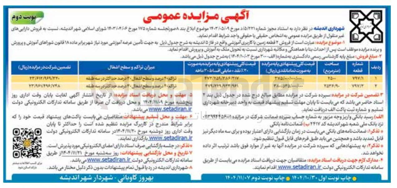 تصویر کوچک آگهی فروش 2 قطعه زمین با کاربری آموزشی