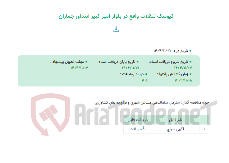 تصویر کوچک آگهی کیوسک تنقلات واقع در بلوار امیر کبیر ابتدای جماران