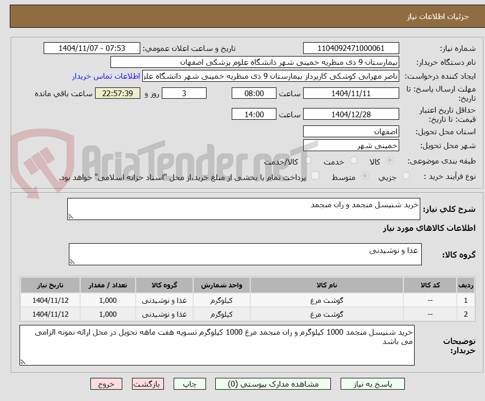 تصویر کوچک آگهی خرید شنیسل منجمد و ران منجمد 