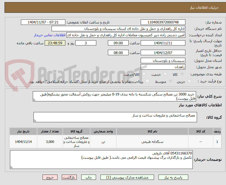 تصویر کوچک آگهی خرید 3000 تن مصالح سنگی شکسته با دانه بندی 19-0 میلیمتر جهت روکش آسفالت محور پشتکوه(طبق فایل پیوست)
