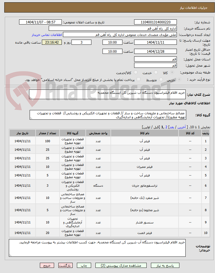 تصویر کوچک آگهی خرید اقلام فیلتراسیون دستگاه آب شیرین کن ایستگاه محمدیه