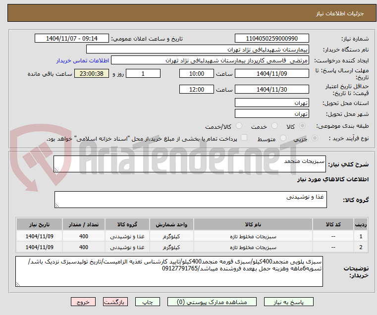 تصویر کوچک آگهی سبزیجات منجمد