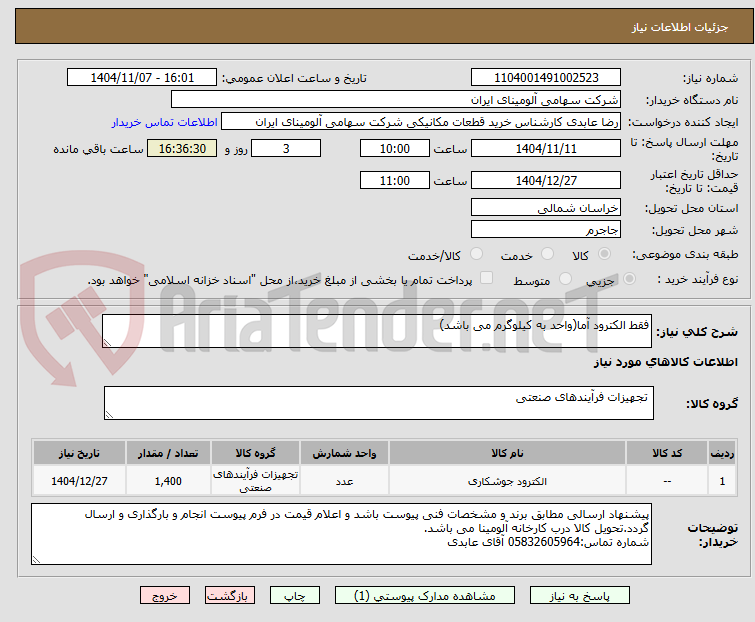 تصویر کوچک آگهی فقط الکترود آما(واحد به کیلوگرم می باشد)