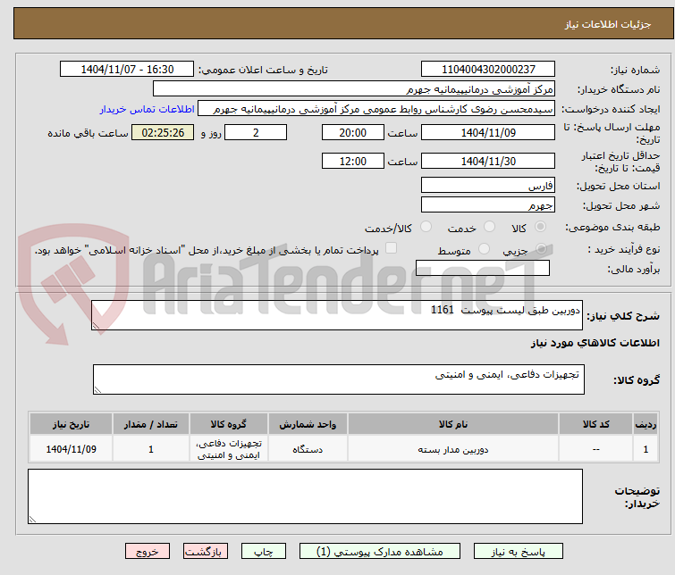 تصویر کوچک آگهی دوربین طبق لیست پیوست 1161