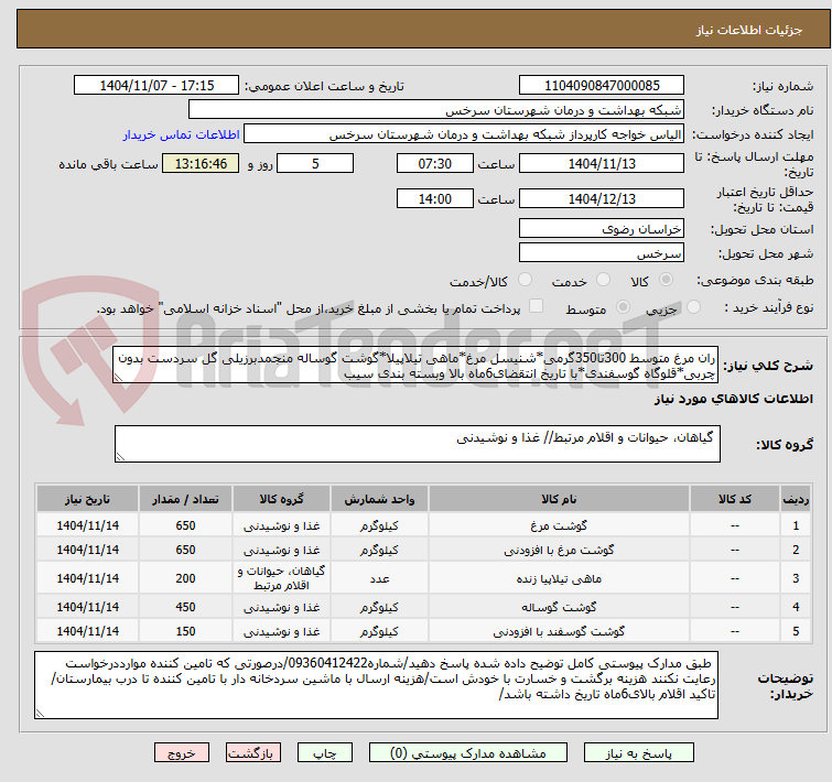 تصویر کوچک آگهی ران مرغ متوسط 300تا350گرمی*شنیسل مرغ*ماهی تیلاپیلا*گوشت گوساله منجمدبرزیلی گل سردست بدون چربی*قلوگاه گوسفندی*با تاریخ انتقضای6ماه بالا وبسته بندی سیب 