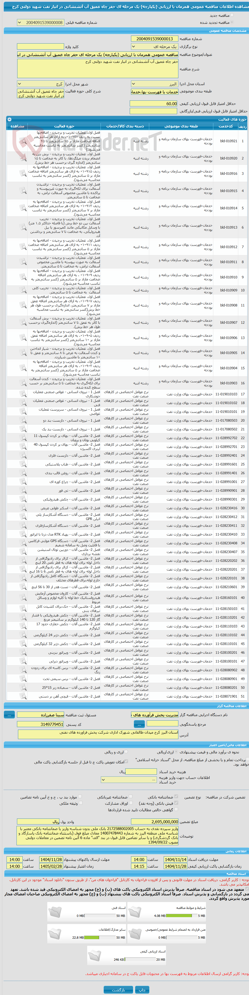 تصویر کوچک آگهی مناقصه عمومی همزمان با ارزیابی (یکپارچه) یک مرحله ای حفر چاه عمیق آب آتشنشانی در انبار نفت شهید دولتی کرج