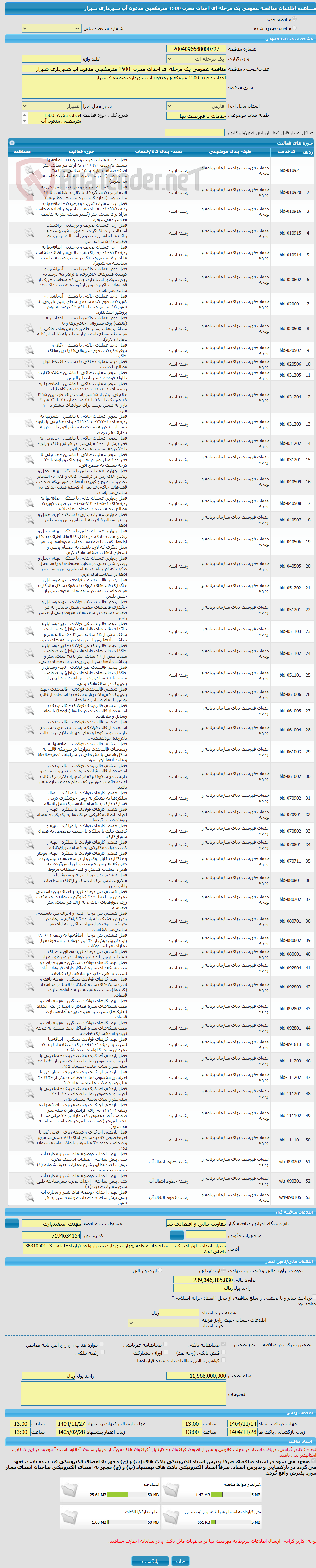 تصویر کوچک آگهی مناقصه عمومی یک مرحله ای احداث مخزن  1500 مترمکعبی مدفون آب شهرداری شیراز