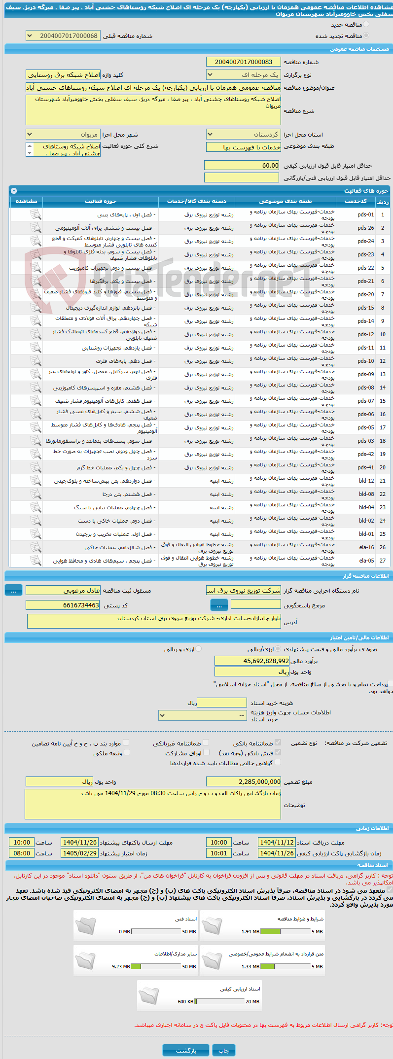 تصویر کوچک آگهی مناقصه عمومی همزمان با ارزیابی (یکپارچه) یک مرحله ای اصلاح شبکه روستاهای جشنی آباد ، پیر صفا ، میرگه دریژ، سیف سفلی بخش خاوومیرآباد شهرستان مریوان