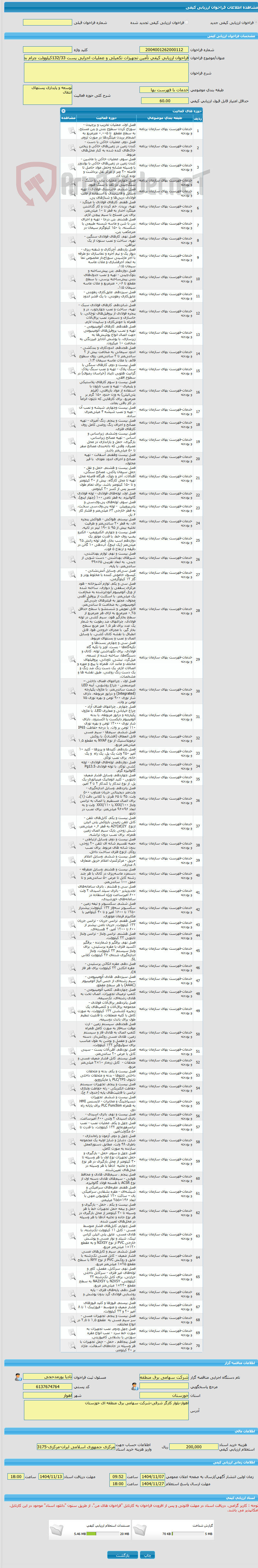 تصویر کوچک آگهی فراخوان ارزیابی کیفی تأمین تجهیزات تکمیلی و عملیات اجرایی پست 132/33کیلوولت چرام بصورت PC  