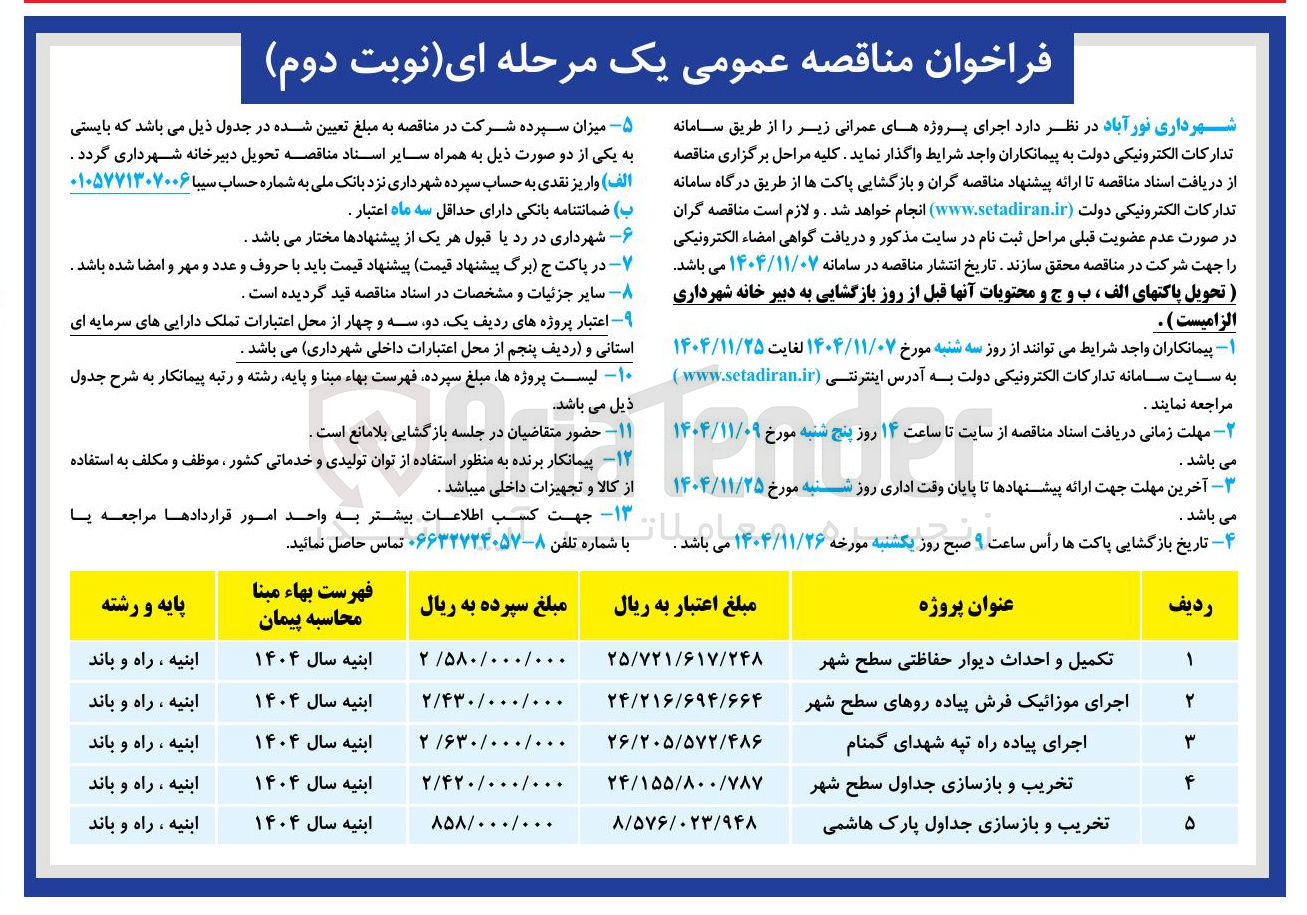 تصویر کوچک آگهی تخریب و بازسازی جداول سطح شهر