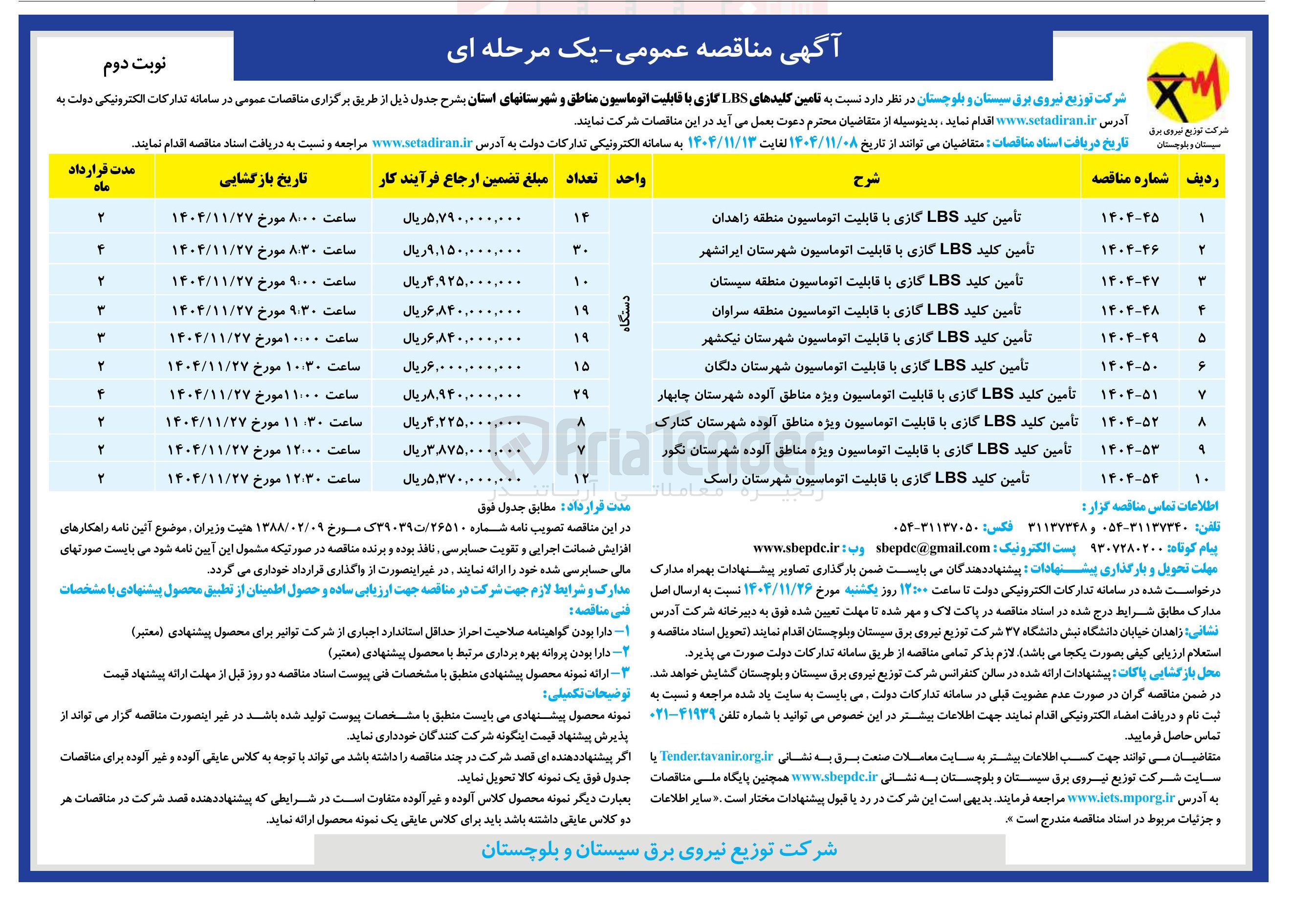 تصویر کوچک آگهی تأمین کلید LBS گازی با قابلیت اتوماسیون
