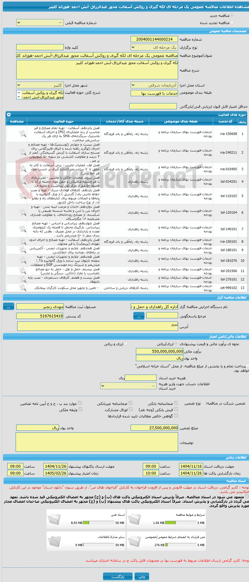 تصویر کوچک آگهی مناقصه عمومی یک مرحله ای لکه گیری و روکش آسفالت محور عبدالرزاق-آبش احمد-هوراند کلیبر