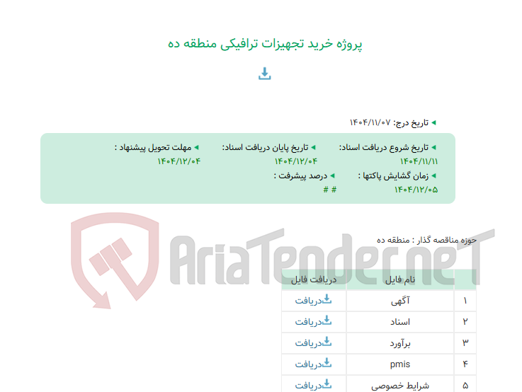 تصویر کوچک آگهی پروژه خرید تجهیزات ترافیکی منطقه ده