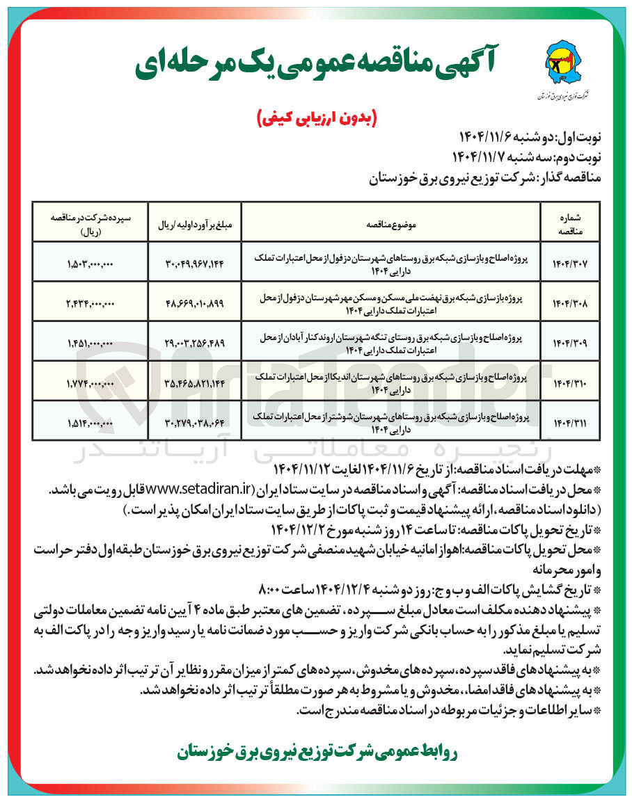 تصویر کوچک آگهی پروژه بازسازی شبکه برق