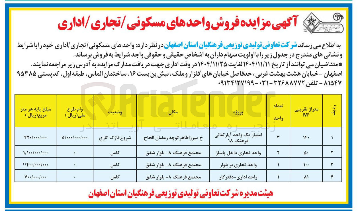 تصویر کوچک آگهی فروش واحدهای مسکونی تجاری اداری
