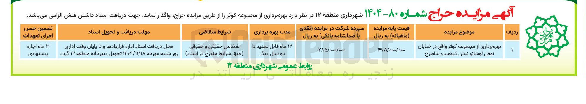 تصویر کوچک آگهی  بهره برداری از مجموعه کوثر
