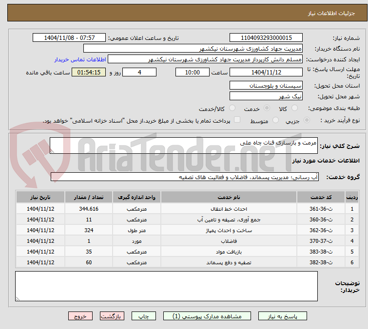 تصویر کوچک آگهی مرمت و بازسازی قنات چاه علی