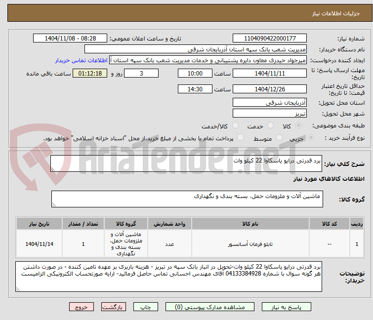 تصویر کوچک آگهی برد قدرتی درایو یاسکاوا 22 کیلو وات