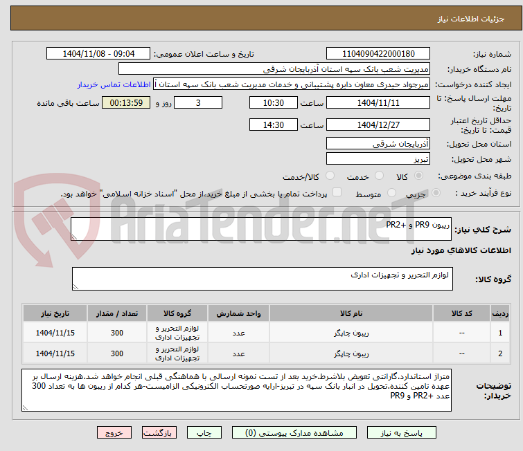 تصویر کوچک آگهی ریبون PR9 و +PR2