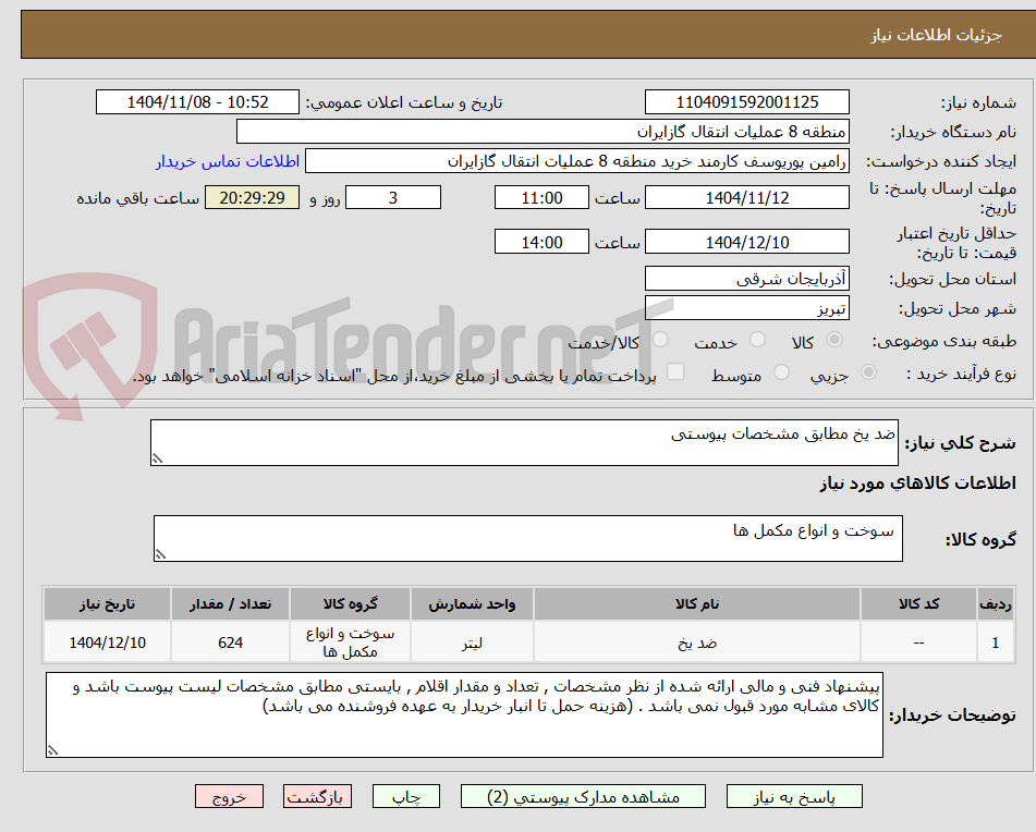 تصویر کوچک آگهی ضد یخ مطابق مشخصات پیوستی