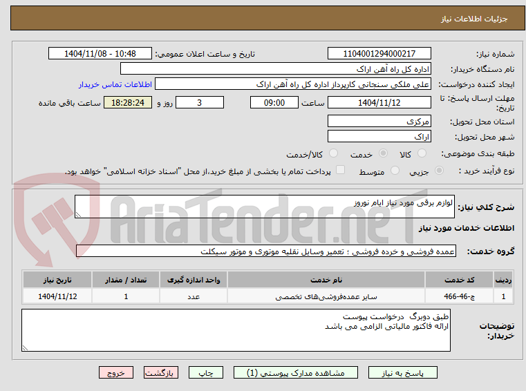 تصویر کوچک آگهی لوازم برقی مورد نیاز ایام نوروز 