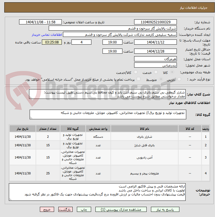 تصویر کوچک آگهی شارژر گروهی بی سیم،باتری بی سیم،آنتن باند و کیف محافظ بی سیم دستی طبق لیست پیوست:
مقدار درخواستی مطابق شرح پیوست می باشد