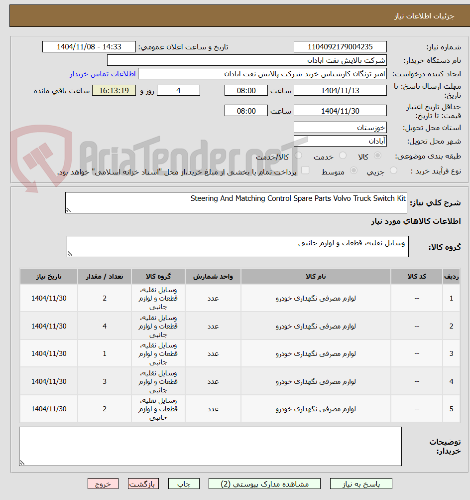 تصویر کوچک آگهی Steering And Matching Control Spare Parts Volvo Truck Switch Kit
