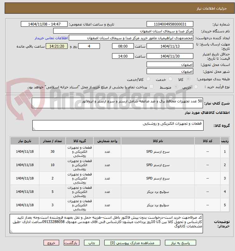 تصویر کوچک آگهی 50 عدد تجهیزات محافظ برق و ضد صاعقه شامل ارستر و سرچ ارستر و ایزولاتور