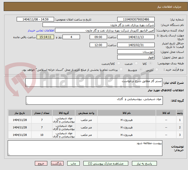 تصویر کوچک آگهی تستر گاز مطابق شرح درخواست