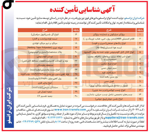 تصویر کوچک آگهی شناسایی تامین کننده سیم جوش مسی