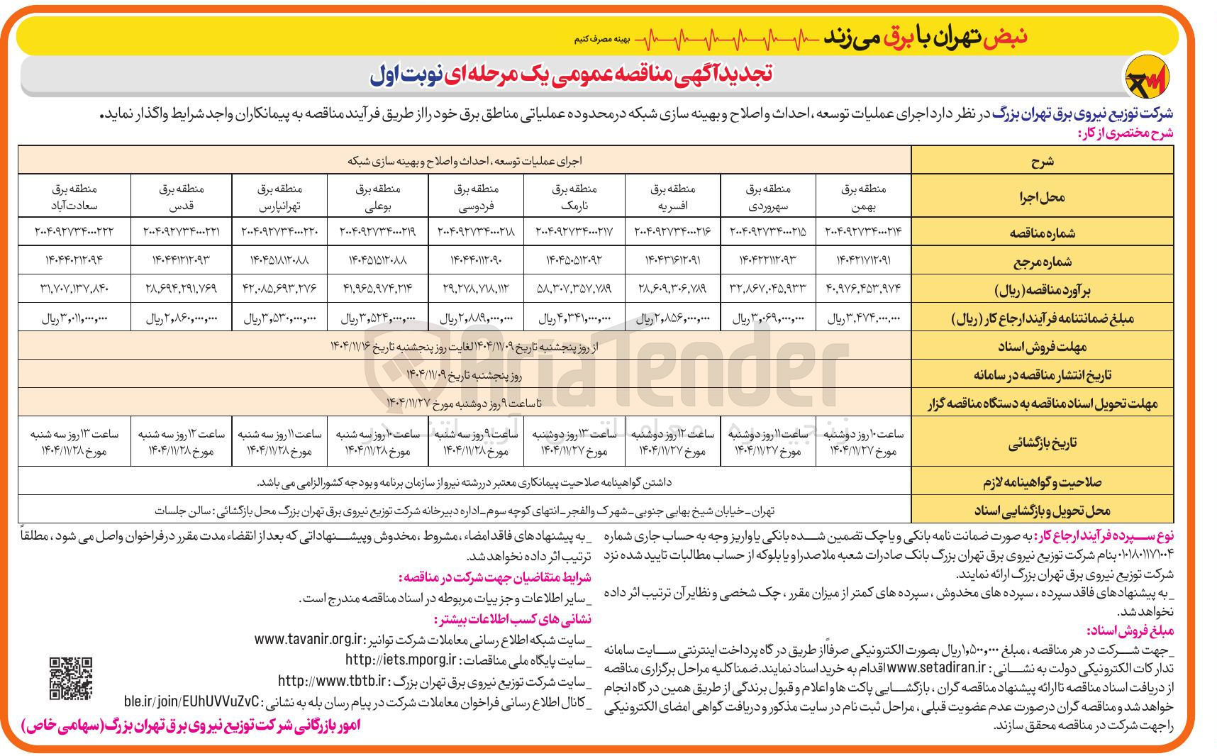 تصویر کوچک آگهی  اجرای عملیات توسعه ، احداث و اصلاح و بهینه سازی شبکه