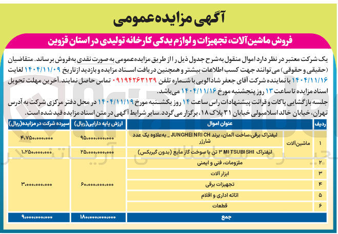 تصویر کوچک آگهی اثاته اداری و اقلام 
