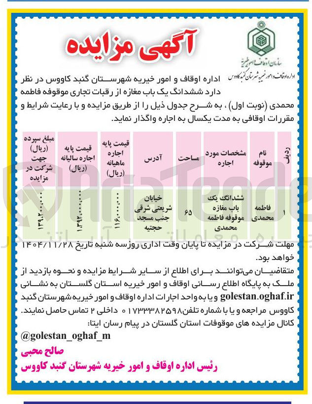 تصویر کوچک آگهی اجاره ششدانگ یک باب مغازه از رقبات تجاری