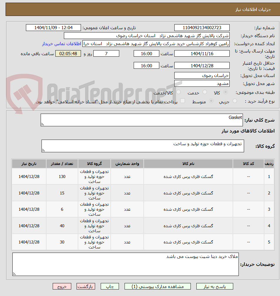 تصویر کوچک آگهی Gasket
