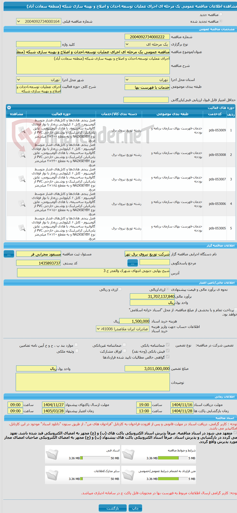 تصویر کوچک آگهی مناقصه عمومی یک مرحله ای اجرای عملیات توسعه،احداث و اصلاح و بهینه سازی شبکه (منطقه سعادت آباد)