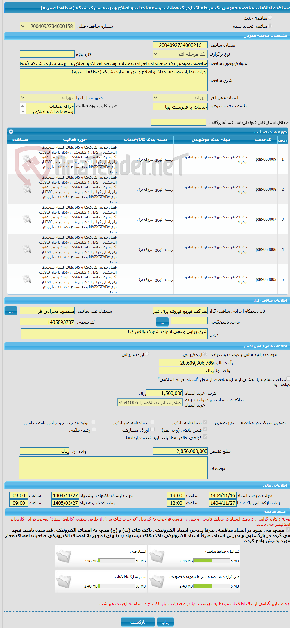 تصویر کوچک آگهی مناقصه عمومی یک مرحله ای اجرای عملیات توسعه،احداث و اصلاح و  بهینه سازی شبکه (منطقه افسریه)