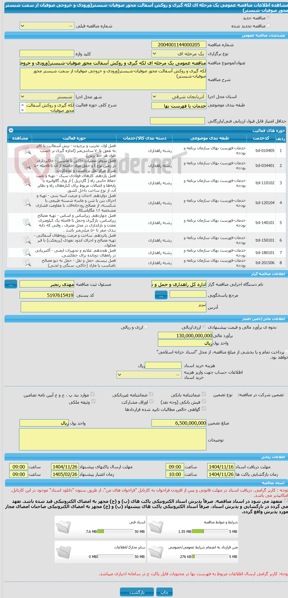 تصویر کوچک آگهی مناقصه عمومی یک مرحله ای لکه گیری و روکش آسفالت محور صوفیان-شبستر(ورودی و خروجی صوفیان از سمت شبستر محور صوفیان-شبستر)
