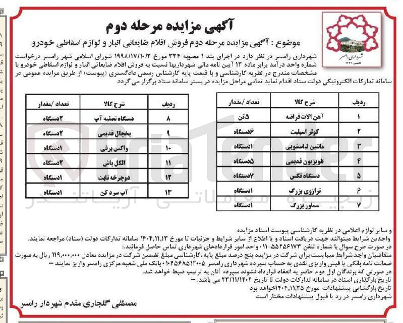 تصویر کوچک آگهی فروش اقلام ضایعاتی انبار و لوازم اسقاطی خودرو 