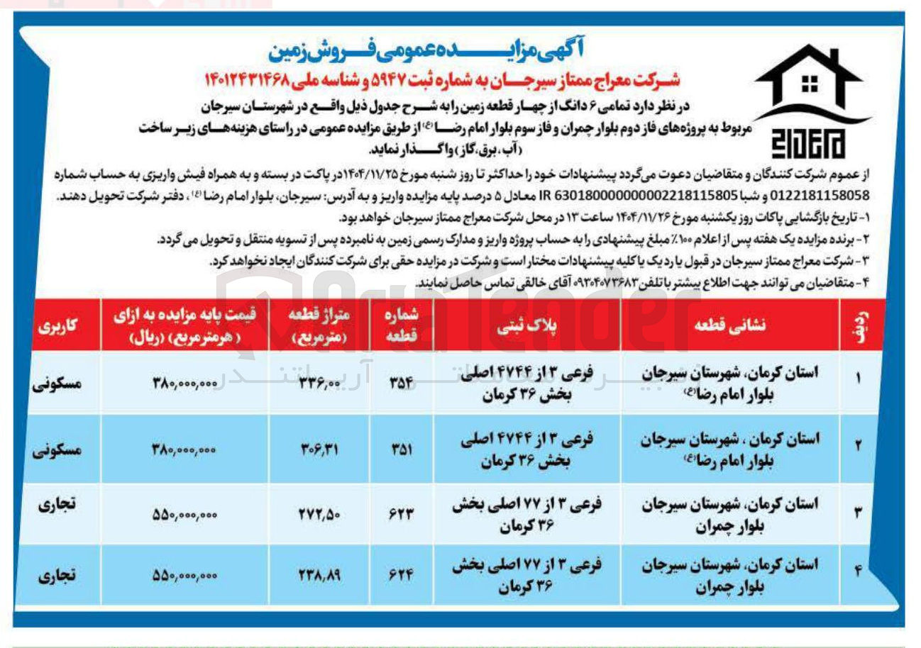 تصویر کوچک آگهی فروش تمامی ۶ دانگ از چهار قطعه زمین 