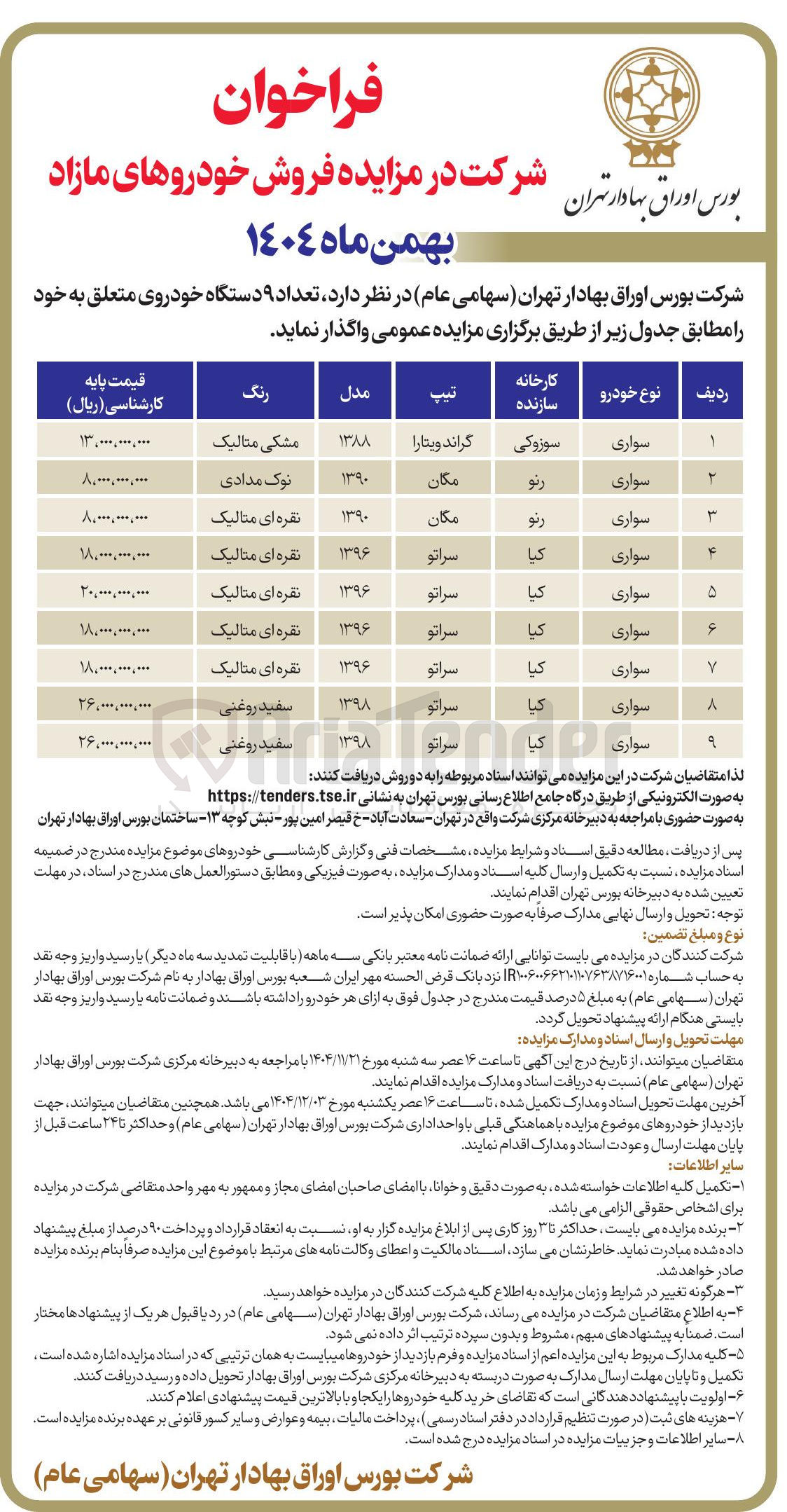 تصویر کوچک آگهی فروش تعداد ۹ دستگاه خودرو
