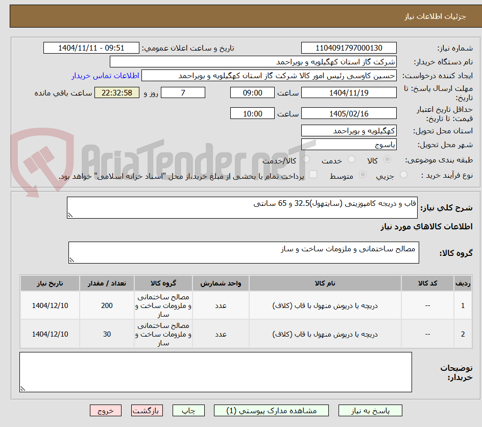 تصویر کوچک آگهی قاب و دریجه کامپوزیتی (سایتهول)32.5 و 65 سانتی