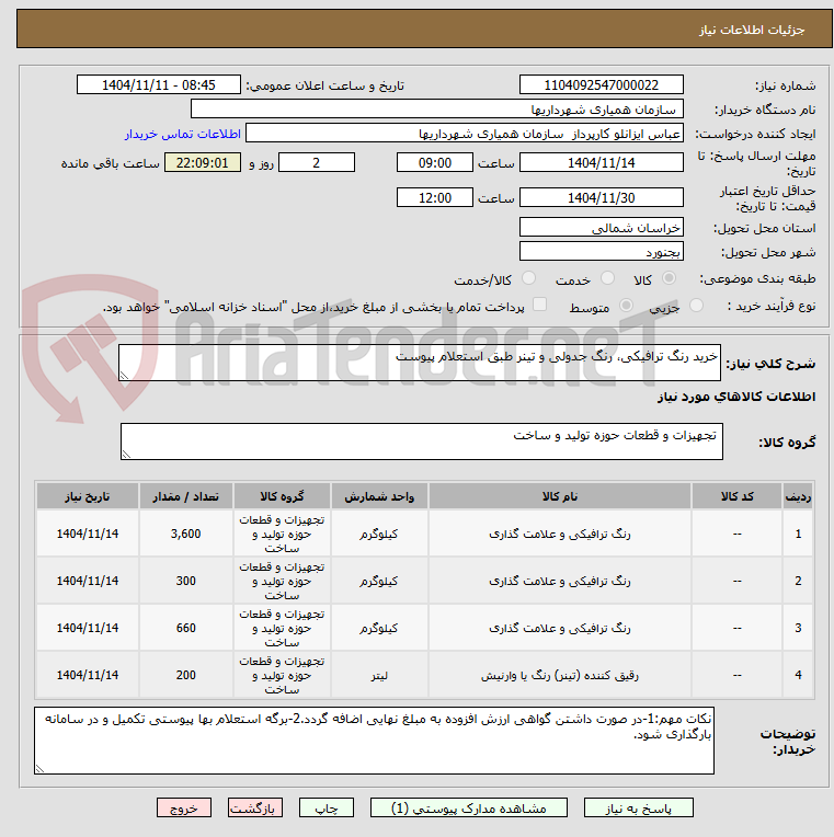 تصویر کوچک آگهی خرید رنگ ترافیکی، رنگ جدولی و تینر طبق استعلام پیوست