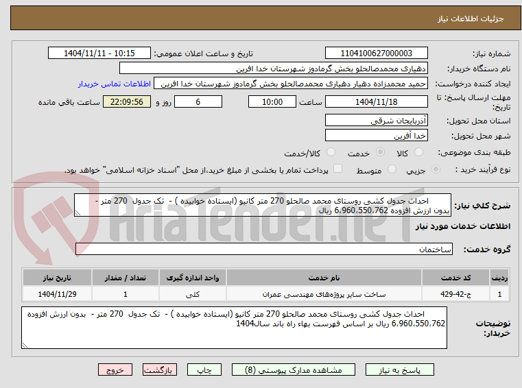 تصویر کوچک آگهی احداث جدول کشی روستای محمد صالحلو 270 متر کانیو (ایستاده خوابیده ) - تک جدول 270 متر - بدون ارزش افزوده 6،960،550،762 ریال