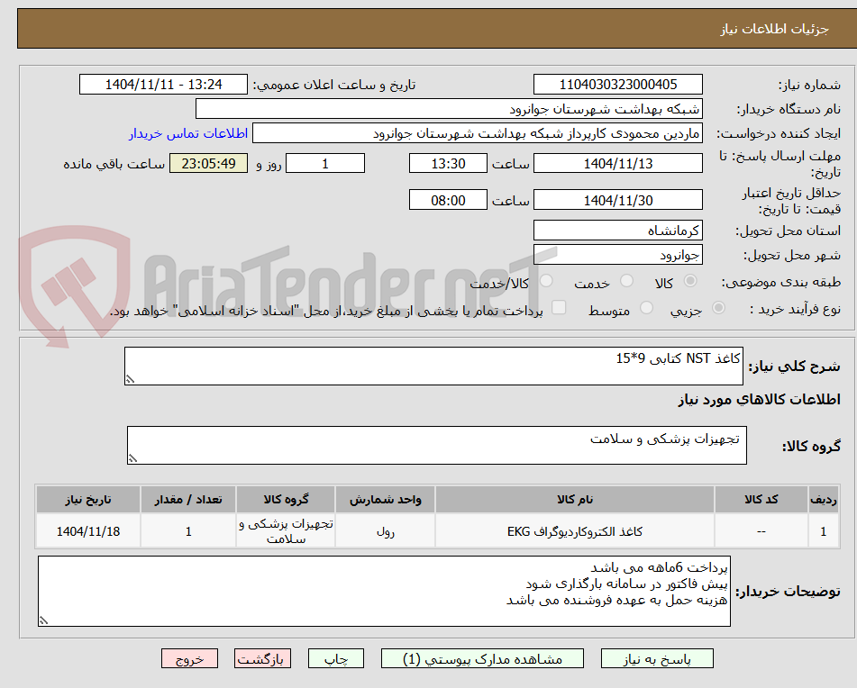 تصویر کوچک آگهی کاغذ NST کتابی 9*15