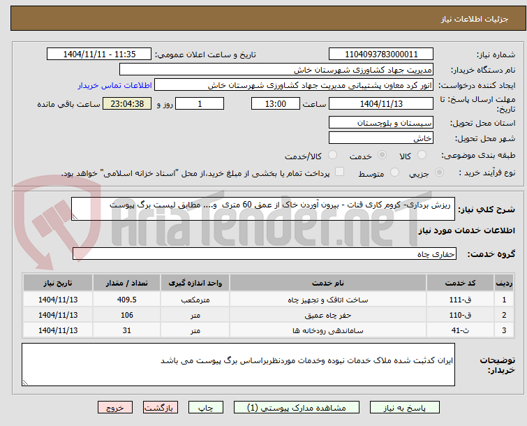 تصویر کوچک آگهی ریزش برداری- کروم کاری قنات - بیرون آوردن خاک از عمق 60 متری و.... مطابق لیست برگ پیوست
