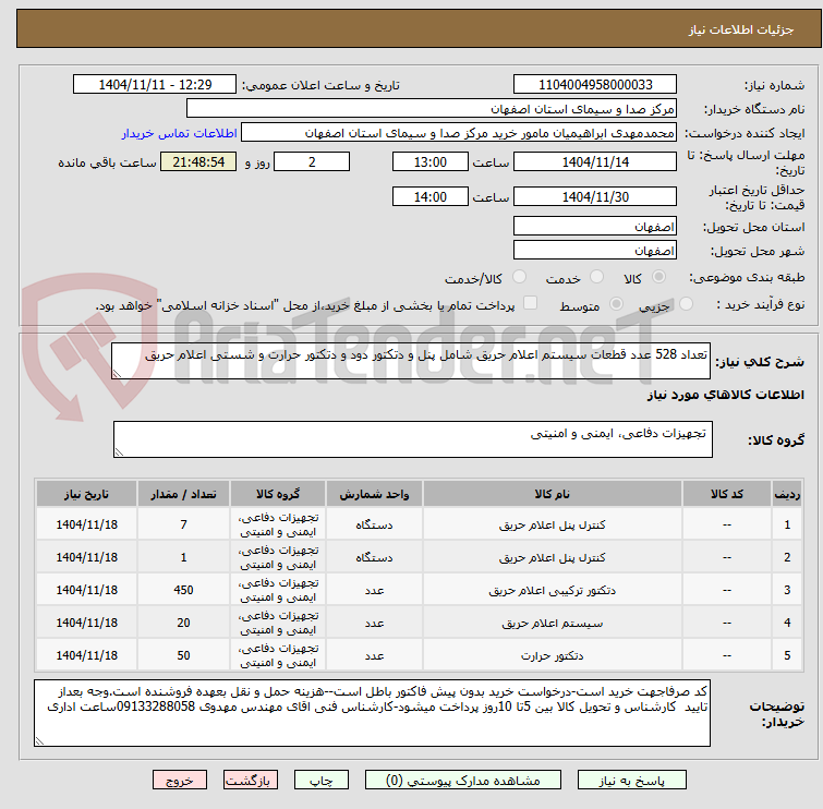تصویر کوچک آگهی تعداد 528 عدد قطعات سیستم اعلام حریق شامل پنل و دتکتور دود و دتکتور حرارت و شستی اعلام حریق