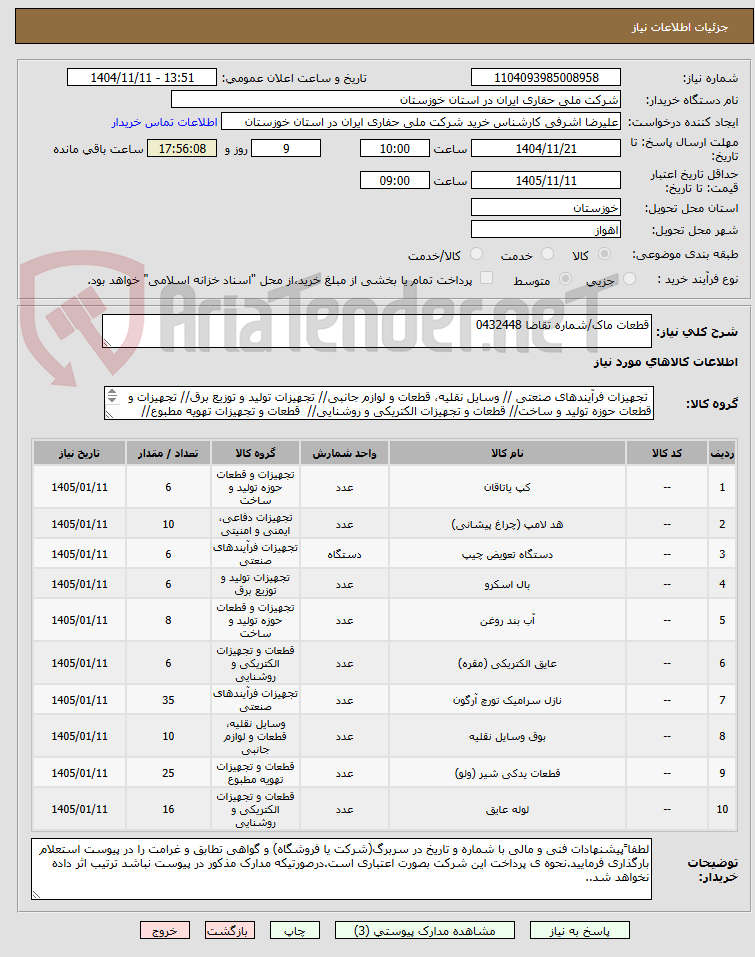 تصویر کوچک آگهی قطعات ماک/شماره تقاضا 0432448