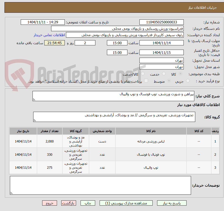 تصویر کوچک آگهی پیراهن و شورت ورزشی، توپ فوتسال و توپ والیبال