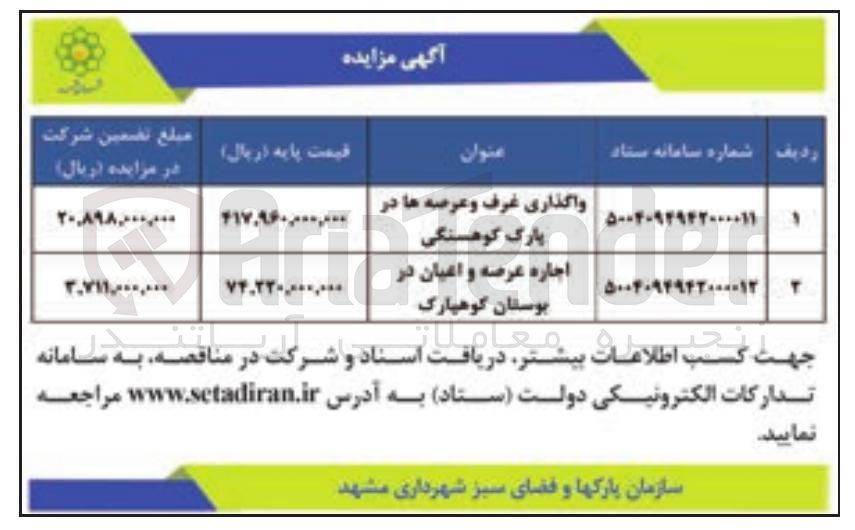 تصویر کوچک آگهی اجازه عرصه و اعیان در بوستان کوهپارک 
