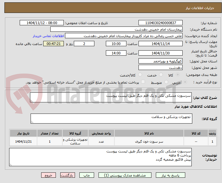 تصویر کوچک آگهی سرسوزن مشکی تکی و یک قلم دیگر طبق لیست پیوست